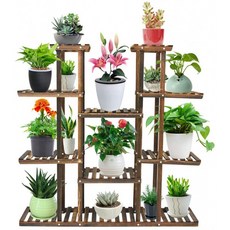 참고 항목 9단 목조 스탠드 탄산화분 17개 화분 유기농 선반 디스플레이 랙 47.2" x 47.2" x 10.2" 파티오 가든 실외용 대용량, 단일옵션