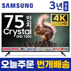 삼성 75인치 TV 4K UHD 스마트티비 75CU7000 유튜브 넷플릭스 티빙 모든 OTT 사용가능, 방문설치, 스탠드형, 75인치TV