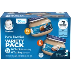 Gerber Purees 2nd Chicken & Turkey 거버 퓨레 2단계 치킨 71g 6팩 터키 6팩, 6개