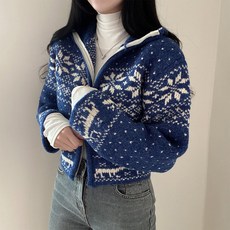 에이투도어 에이더 캐쥬얼 노르딕 눈꽃 집업니트