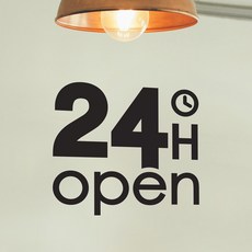 24h open 시계모양 24시간 무인 가게 편의점 매장 스티커, 검정색