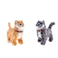 ZLD 전자 봉제 고양이 장난감 박제 장난감 도보 고양이 야옹 장난감 키즈 완구, 22x21cm, 봉제 + 플라스틱, 노랑 + 회색