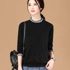 여자목폴라 MiAMaShiMan페이크레이어링 레이스 라운드넥 긴팔 이너 니트 2020가을겨울셋트 풀오버 스웨터 여성