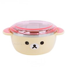 리락쿠마 핑크 어린이 뚜껑 스텐그릇 290ml, 1개