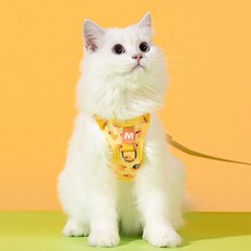40000KM 고양이하네스 고양이목줄 고양이 전용 산책줄 가슴줄 목줄 가슴줄, 노란색, 1세트