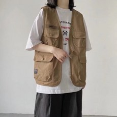 작업조끼 빈티지 포켓 복고풍 느슨한 캐주얼 숏 패션