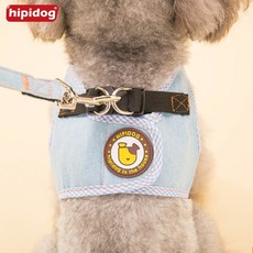 강아지 하네스 나시형 멍멍이 데님 끈 애완견인끈이 강아지 줄 목줄 태디비 곰보 가슴끈, 1개