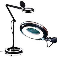Brightech LightView Pro 6- 휠 롤링베이스 돋보기 플로어 램프-밝은 LED 조명이있는 돋보기 얼굴 용 수직 돋보기 속눈썹 연장 재봉 십자수 수공예품, 본상품