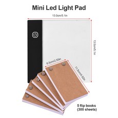 미니 라이트 패드가있는 플립 북 키트 LED 라이트 박스 태블릿 홀 300 매 Flipbook Paper Binding Screws for Animation Sketching|디, 1개, 단일, 단일