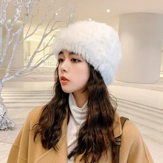슬기로운생활 가을비니 겨울 핸드메이드 여성 리얼 토끼털 털실 모피 반다나 보온 니트모자 귀목 귀달이모자