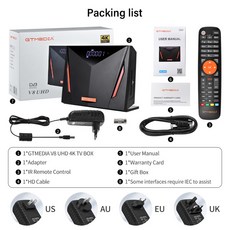 TV수신카드 GTMEDIA V8 UHD 4K 울트라 HD 위성 리시버 DVBS S2 S2X T T2 ISDBT 케이블 J83AC ATSCCJ83B 스마트 카드 리더 박스 포함, 1) GTMEDIA V8 UHD 미국 플러그