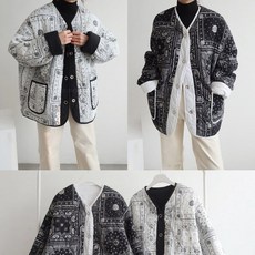 미시룩 빅사이즈 66-77사이즈 루즈핏 반다나 페이즐리 패턴 4온스 누빔 패딩 점퍼