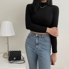 VANANA2 국내생산 여성 데일리 베이직 소장템 슬림 쫀쫀 크롭 반목 긴팔 티셔츠