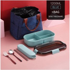 도시락 상자 학교 음식 스낵 보관 젓가락과 테이퍼 전자 레인지, 5.set C-blue
