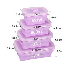 그릇 식기류용 당 300 직사각형 500 용기 개 1200ml 세트 도시락 식품 도시락 800 접이식 4 실리콘, 1, 1개