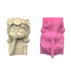 소녀 석고 실리콘 곰팡이 DIY 다육 식물 콘크리트 화분 꽃병 석고 시멘트 곰팡이 곰팡이 캔들 홀더 곰팡이