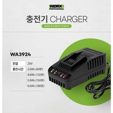 웍스 그린충전기 WA3924 20V 기본충전기 악세사리, 1개 - wac540