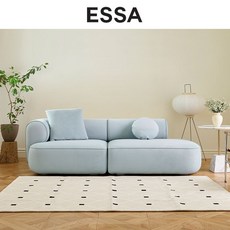 [에싸] 플러피 3인 오픈 반카우치형 리브 패브릭 소파, 소다블루, 좌형