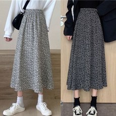 [오너클랜] 잔꽃 무늬로 여성스러운 A라인 허리밴딩 스커트