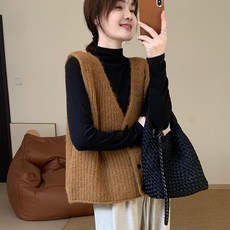 해피유통 여성용 니트조끼 루즈핏 소프트버튼 무지 니트베스트