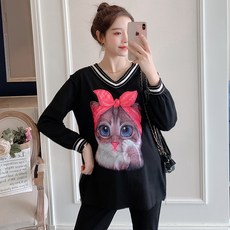 임부복 봄가을 패션 캐릭터 스포츠 캐주얼 세트 순면 투피스