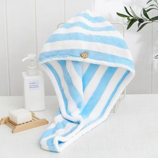 F ion Ladies fiber Strong Absorbent Dry Hair Towel Qui Striped Shower Cap Bathroom Accessories, Blue, 1개