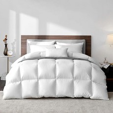 Highland Feather 헝가리산 화이트 구스 다운 이불 750 슈퍼 필 파워 플러피 500수 이불 인서트 캐나다 제조 고급스러운 울트라 소프트 면 가볍고 통기성 - 캘리포니, 화이트-윈터