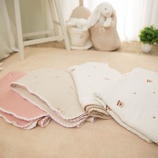 네이처스티치 볼빨간 아기동물들 자수 6중 거즈 양겹 블랭킷 애착이불 4계절이불 (베개증정), 아기토끼