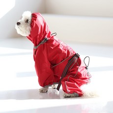 강아지옷 레인 커버 올인원 우비 비옷 중형견 대형견 레인코트, 레드