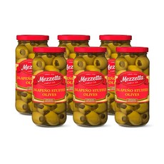 Mezzetta Jalapeno Stuffed Olives Medium Heat | Gluten Free Keto | 10 Ounce Drained Weight Jar (P, 6개, 283g