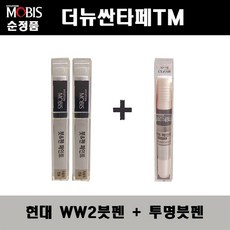 순정품 현대 더뉴싼타페TM WW2 화이트크림(2개가 한세트) 붓펜 + 투명붓펜 자동차 도색 차량용 카페인트, WW2붓펜+투명붓펜(모비스)