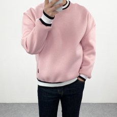 엠클로 남자 오버핏 네오프렌 요꼬 라운드 배색맨투맨 5컬러