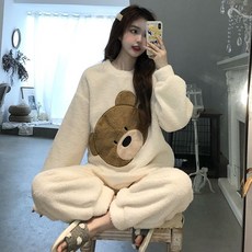 곰돌이 얼굴 겨울 수면 잠옷 세트 양털 뽀글이 극세사