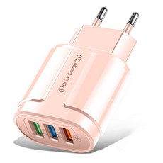 USB 충전기 빠른 충전 3.0 EU 미국 플러그 USB 벽 빠른 충전 Xiaomi mi iPhone 13 용 휴대용 모바일 충전기 QC 3.0 어댑터, [07] EU Pink, 보여진 바와 같이, 1개