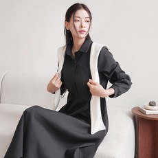 러블리 긴팔 셔링 숄 가디건 원피스 세트 카라넥 플레어 하객룩 [보미]