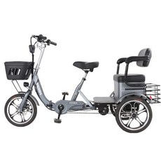 가족 전기 자전거 트라이크 전기 자전거 탈착식 리튬 배터리 3 륜 성인 2 인용 400W 48V, 2) 라이트 그레이