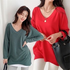 나크21 여리핏 브이넥 롱 티셔츠 KO01 T 48 1 빅사이즈