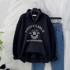 에이블 레터링 반집업 아노락 루즈핏 기모 맨투맨