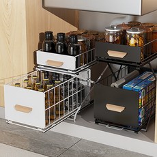 주방 선반 싱크대 수납 하부장 정리 슬라이딩 틈새 철제 수납장 수납함 트레이 높이조절 거실 욕실 베란다 1단 2단, 화이트, 45cm