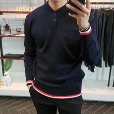 로니제이 남자 캐시미어 헨리넥 배색 니트