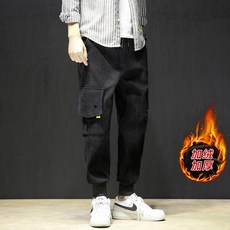 봄 가을 뚱보 남성 긴바지 초빅사이즈 캐주얼 바지 세미 와이드 루즈핏 카고 융털 배기 팬츠