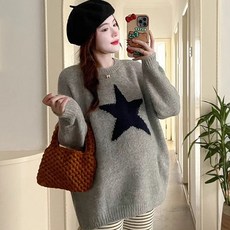 여성 인산부 니트 스웨터 캐주얼 가을 겨울 상의 레깅스 루즈핏 풀오버 긴팔티 기질 오버핏 임부복 라운드넥 니트 스웨터 ZZL