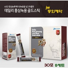 중외제약 6년근 홍삼 녹용 농축액 진액 엑기스 즙 원액 생녹용 사철쑥 숙지황 천궁 마카 짜먹는홍삼 스틱 피로 기력 원기 회복 수험생 중년 직장인 부모님 건강 명절 생신 홍삼선물세트 데일리홍삼녹용골드스틱, 8set, 10g*30포
