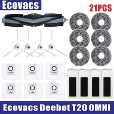 로봇물청소기Ecovacs Deebot 메인 사이드 브러시 천 HEPA 필터 먼지 봉투 교체 예비 부품 T20 옴니 T20e, 17 21pcs, 17 21pcs