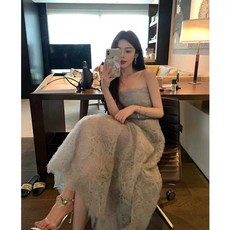 입체 꽃무늬 튜브탑 고급 디자인 파티 연주 화보 원피스