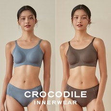 [크로커다일] 감탄브라 나일론모달 스트랩 패드일체형 브라+팬티 4종세트 뮤트블루 스모키차콜 CDW4O0708_T