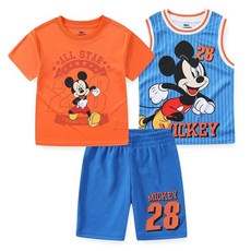 Disney 디즈니 미키 마우스 남아용 반소매 티셔츠 탱크 탑 및 반바지 3피스 세트 유아 큰 주니어 블루오렌지.