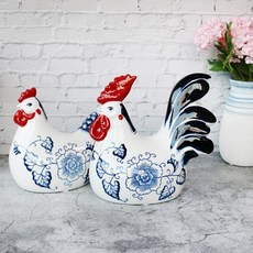 아리공방 고급 도자기 닭 장식품 2P 고급장식 닭소품 도자기장식 암탉 수탉 치킨집 개업선물
