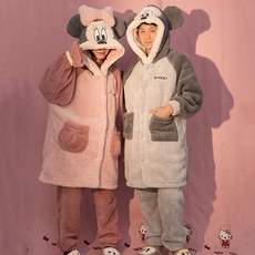 MS유통 여성 겨울 가을 플란넬 롱 목욕 가능 핏아우터 두꺼운 도널드덕 커플 실내복 홈웨어