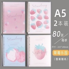 바인더 루스리프 노트북 루프리스클립 버클 스프링노트 수학 연습용 6구멍 a5b520구멍 통용 고정 사무실, T01-A5딸기/가로줄/ A5동일타입 1권